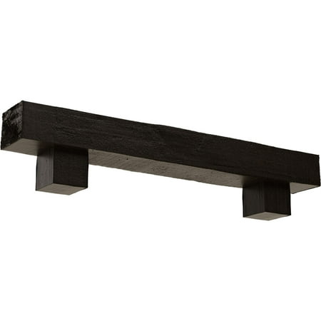 Ekena Millwork 8"H x 12"D x 72"W Rough Cedar Faux Wood Fireplace Mantel Kit w/ Alamo Corbels, Premium Walnut