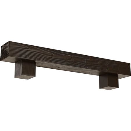Ekena Millwork 8"H x 12"D x 72"W Sandblasted Faux Wood Fireplace Mantel Kit w/ Alamo Corbels, Burnished Mahogany