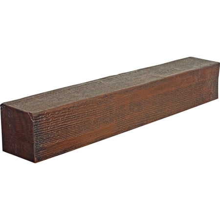 Ekena Millwork 8"H x 12"D x 84"W Rough Sawn Faux Wood Fireplace Mantel, Premium Mahogany