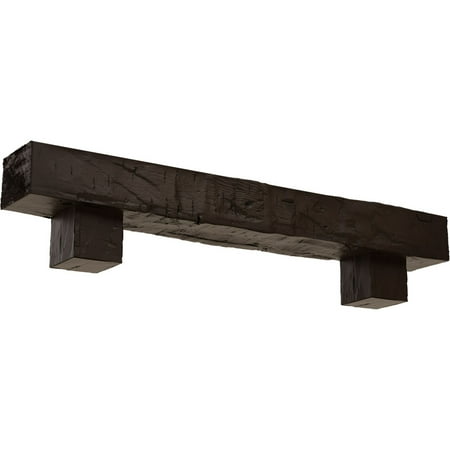 Ekena Millwork 8"H x 8"D x 48"W Hand Hewn Faux Wood Fireplace Mantel Kit w/ Alamo Corbels, Natural Mahogany