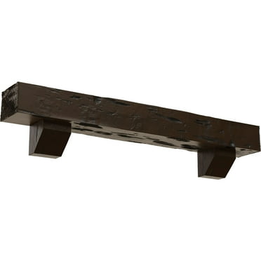 Ekena Millwork 8"H x 8"D x 48"W Pecky Cypress Faux Wood Fireplace Mantel Kit with Ashford Corbels, Burnished Mahogany