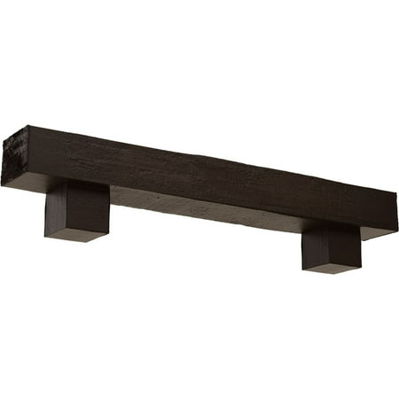 Ekena Millwork 8"H x 8"D x 48"W Rough Cedar Faux Wood Fireplace Mantel Kit w/ Alamo Corbels, Natural Mahogany