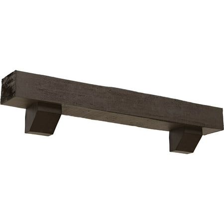 Ekena Millwork 8"H x 8"D x 48"W Rough Cedar Faux Wood Fireplace Mantel Kit with Ashford Corbels, Natural Honey Dew