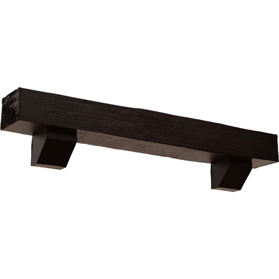 Ekena Millwork 8"H x 8"D x 48"W Rough Cedar Faux Wood Fireplace Mantel Kit with Ashford Corbels, Premium Mahogany