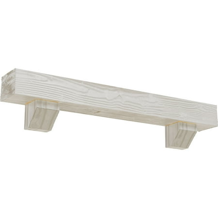 Ekena Millwork 8"H x 8"D x 48"W Sandblasted Faux Wood Fireplace Mantel Kit with Ashford Corbels, Factory Prepped