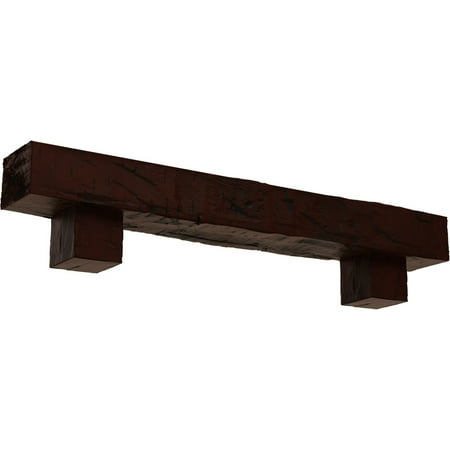 Ekena Millwork 8"H x 8"D x 60"W Hand Hewn Faux Wood Fireplace Mantel Kit w/ Alamo Corbels, Natural Pecan