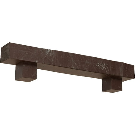 Ekena Millwork 8"H x 8"D x 60"W Knotty Pine Faux Wood Fireplace Mantel Kit w/ Alamo Corbels, Aged Pecan