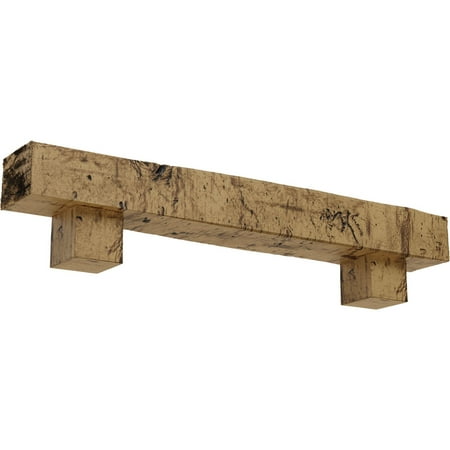 Ekena Millwork 8"H x 8"D x 60"W Knotty Pine Faux Wood Fireplace Mantel Kit w/ Alamo Corbels, Natural Golden Oak