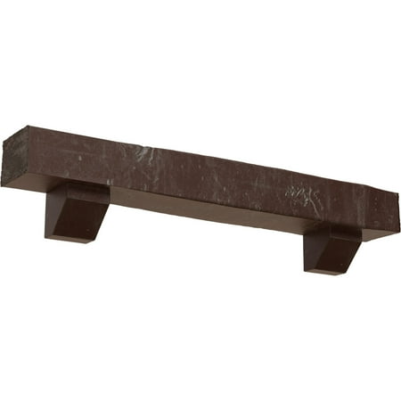 Ekena Millwork 8"H x 8"D x 60"W Knotty Pine Faux Wood Fireplace Mantel Kit with Ashford Corbels, Aged Pecan
