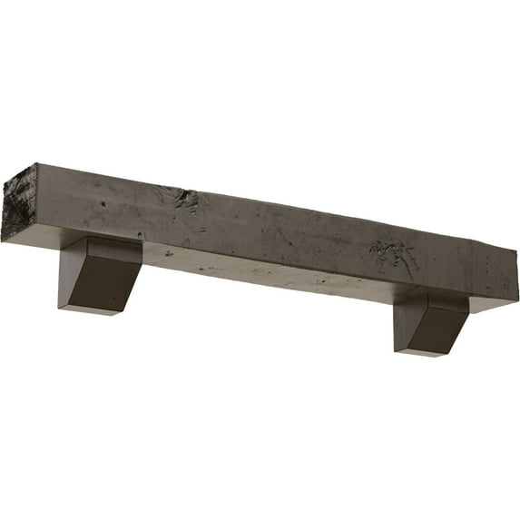 Ekena Millwork 8"H x 8"D x 60"W Knotty Pine Faux Wood Fireplace Mantel Kit with Ashford Corbels, Burnished Honey Dew