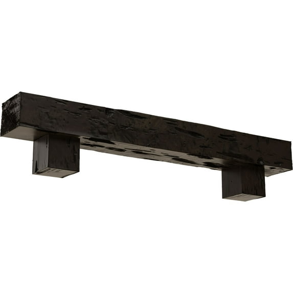 Ekena Millwork 8"H x 8"D x 60"W Pecky Cypress Faux Wood Fireplace Mantel Kit w/ Alamo Corbels, Premium Walnut