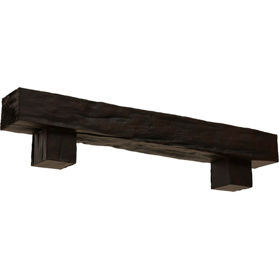 Ekena Millwork 8"H x 8"D x 60"W Riverwood Faux Wood Fireplace Mantel Kit w/ Alamo Corbels, Premium Hickory