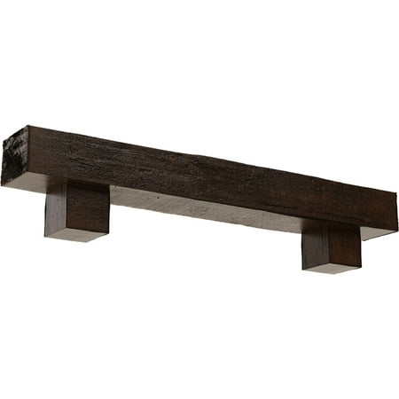 Ekena Millwork 8"H x 8"D x 60"W Rough Cedar Faux Wood Fireplace Mantel Kit w/ Alamo Corbels, Premium Aged