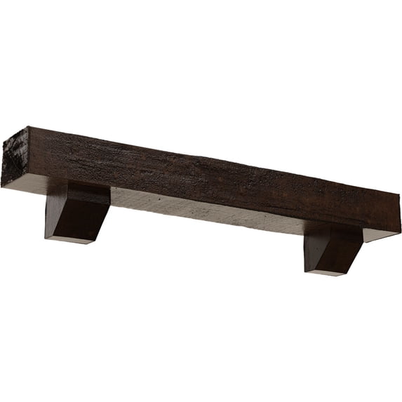 Ekena Millwork 8"H x 8"D x 60"W Rough Cedar Faux Wood Fireplace Mantel Kit with Ashford Corbels, Premium Aged
