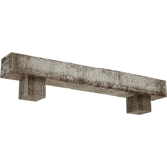 Ekena Millwork 8"H x 8"D x 60"W Rough Sawn Faux Wood Fireplace Mantel Kit w/ Alamo Corbels, Vintage Mahogany