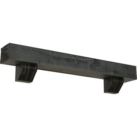 Ekena Millwork 8"H x 8"D x 60"W Sandblasted Faux Wood Fireplace Mantel Kit with Ashford Corbels, Aged Ash
