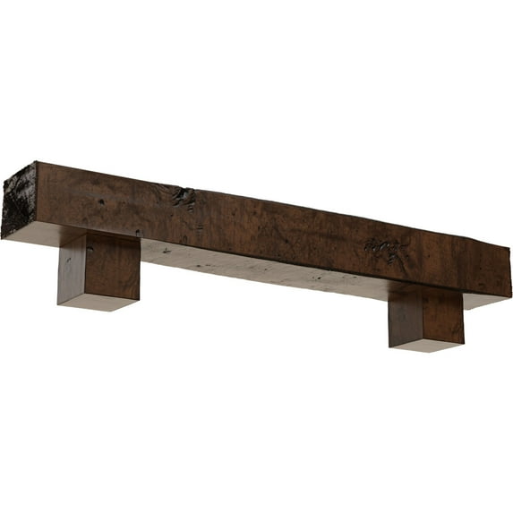 Ekena Millwork 8"H x 8"D x 72"W Knotty Pine Faux Wood Fireplace Mantel Kit w/ Alamo Corbels, Premium Aged