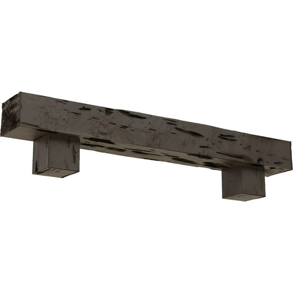 Ekena Millwork 8"H x 8"D x 72"W Pecky Cypress Faux Wood Fireplace Mantel Kit w/ Alamo Corbels, Natural Honey Dew