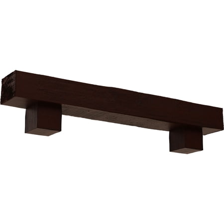 Ekena Millwork 8"H x 8"D x 72"W Rough Cedar Faux Wood Fireplace Mantel Kit w/ Alamo Corbels, Natural Pecan