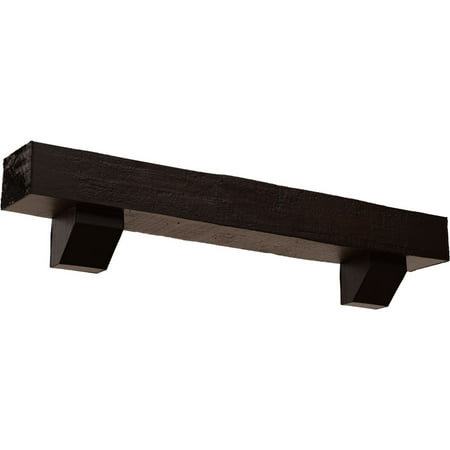 Ekena Millwork 8"H x 8"D x 72"W Rough Cedar Faux Wood Fireplace Mantel Kit with Ashford Corbels, Premium Mahogany