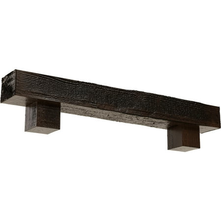 Ekena Millwork 8"H x 8"D x 72"W Rough Sawn Faux Wood Fireplace Mantel Kit w/ Alamo Corbels, Premium Aged