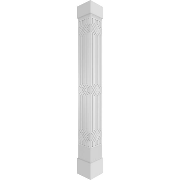 Ekena Millwork 8"W x 10'H Craftsman Classic Square Non-Tapered Atlas Fretwork Column w/ Standard Capital & Standard Base