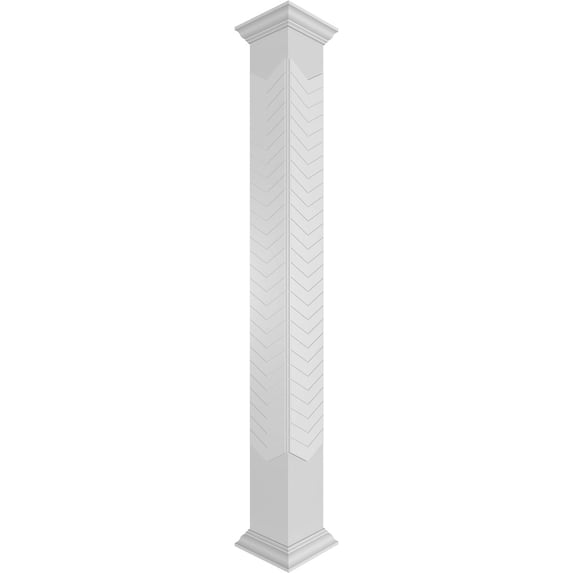 Ekena Millwork 8"W x 10'H Craftsman Classic Square Non-Tapered Chevron Modern Fretwork Column w/ Crown Capital & Crown Base