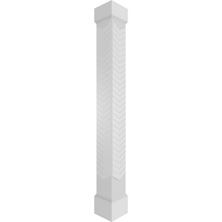 Ekena Millwork 8"W x 10'H Craftsman Classic Square Non-Tapered Chevron Modern Fretwork Column w/ Mission Capital & Mission Base