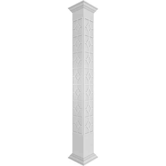 Ekena Millwork 8"W x 10'H Craftsman Classic Square Non-Tapered Kinsman Fretwork Column w/ Crown Capital & Crown Base