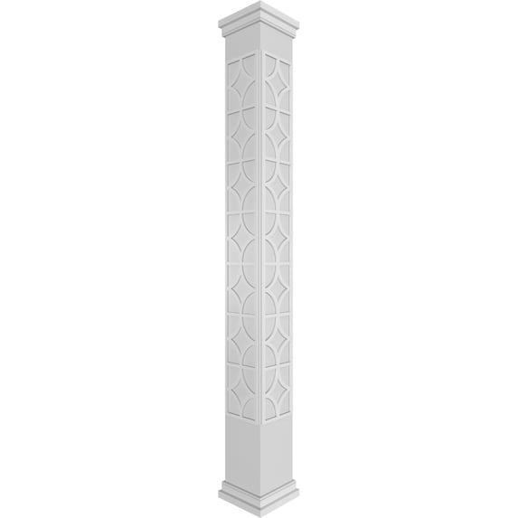 Ekena Millwork 8"W x 10'H Craftsman Classic Square Non-Tapered Magnolia Fretwork Column w/ Prairie Capital & Prairie Base