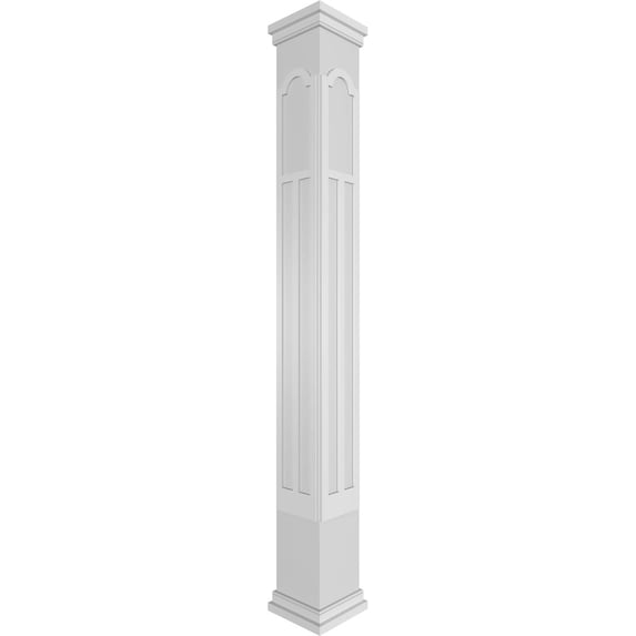 Ekena Millwork 8"W x 10'H Craftsman Classic Square Non-Tapered Paramount Fretwork Column w/ Prairie Capital & Prairie Base