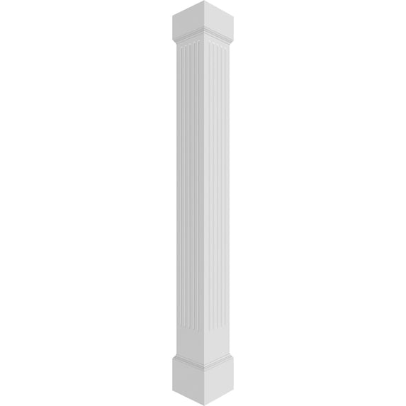 Ekena Millwork 8"W x 10'H Premium Square Non-Tapered Fluted PVC Endura-Craft Column Wrap Kit, Mission Capital & Base