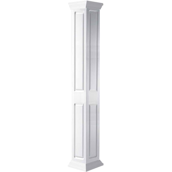 Ekena Millwork 8"W x 12'H Premium Square Non-Tapered Double Raised Panel PVC Endura-Craft Column Wrap Kit, Crown Capital & Base