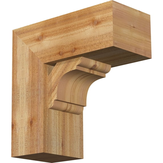 Ekena Millwork 8"W x 18"D x 18"H Olympic Block Rough Sawn Bracket w/ Offset Brace, Western Red Cedar