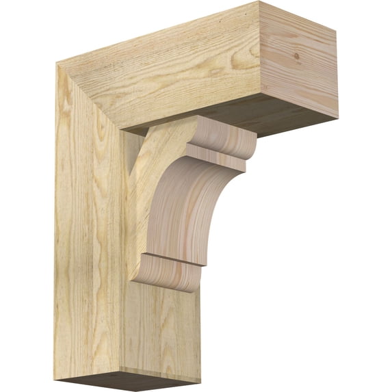 Ekena Millwork 8"W x 18"D x 22"H Olympic Block Rough Sawn Bracket w/ Offset Brace, Douglas Fir