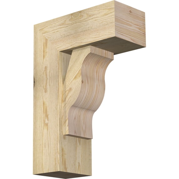 Ekena Millwork 8"W x 18"D x 26"H Funston Block Rough Sawn Bracket w/ Offset Brace, Douglas Fir