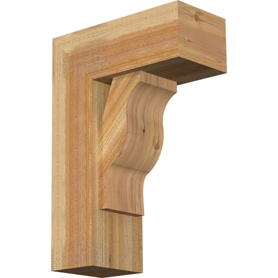 Ekena Millwork 8"W x 18"D x 26"H Funston Block Rough Sawn Bracket w/ Offset Brace, Western Red Cedar