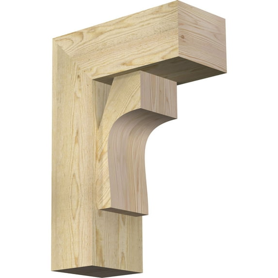 Ekena Millwork 8"W x 18"D x 26"H Westlake Block Rough Sawn Bracket w/ Offset Brace, Douglas Fir