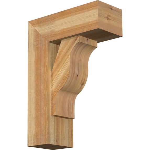 Ekena Millwork 8"W x 20"D x 28"H Funston Block Rough Sawn Bracket w/ Offset Brace, Western Red Cedar