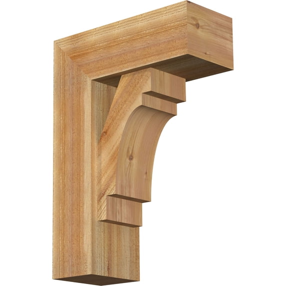 Ekena Millwork 8"W x 20"D x 28"H Merced Block Rough Sawn Bracket w/ Offset Brace, Western Red Cedar