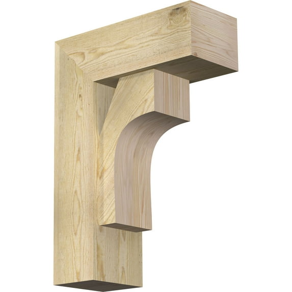 Ekena Millwork 8"W x 20"D x 28"H Westlake Block Rough Sawn Bracket w/ Offset Brace, Douglas Fir