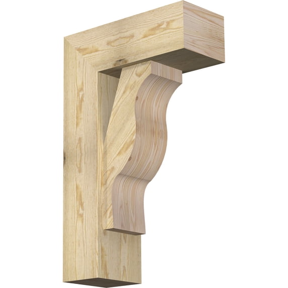 Ekena Millwork 8"W x 20"D x 32"H Funston Block Rough Sawn Bracket w/ Offset Brace, Douglas Fir