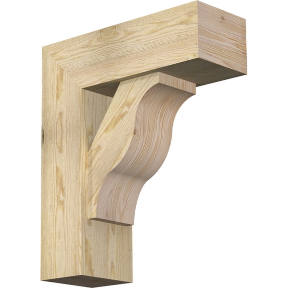 Ekena Millwork 8"W x 22"D x 26"H Funston Block Rough Sawn Bracket w/ Offset Brace, Douglas Fir