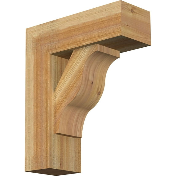 Ekena Millwork 8"W x 22"D x 26"H Funston Block Rough Sawn Bracket w/ Offset Brace, Western Red Cedar