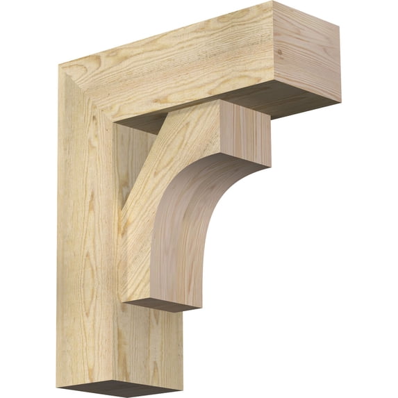 Ekena Millwork 8"W x 22"D x 26"H Westlake Block Rough Sawn Bracket w/ Offset Brace, Douglas Fir