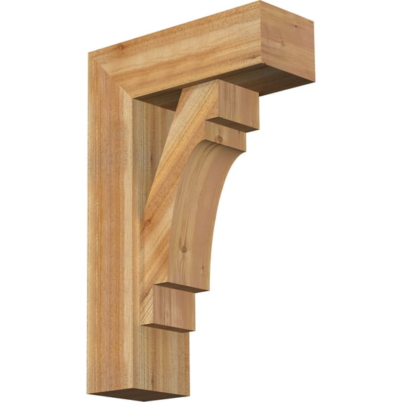 Ekena Millwork 8"W x 22"D x 34"H Merced Block Rough Sawn Bracket w/ Offset Brace, Western Red Cedar