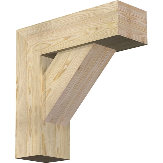 Ekena Millwork 8"W x 24"D x 24"H Traditional Block Rough Sawn Bracket w/ Offset Brace, Douglas Fir