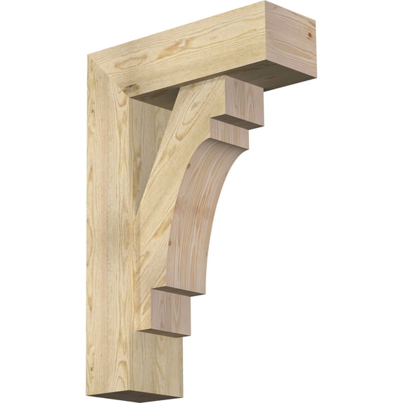 Ekena Millwork 8"W x 24"D x 36"H Merced Block Rough Sawn Bracket w/ Offset Brace, Douglas Fir