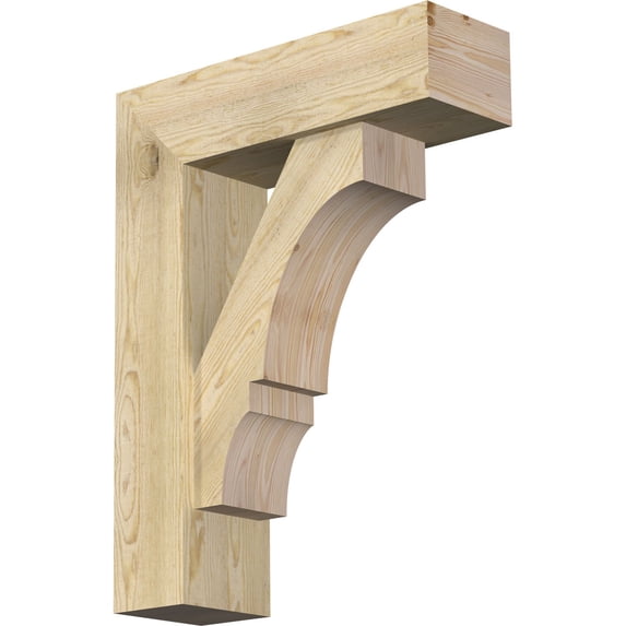 Ekena Millwork 8"W x 26"D x 34"H Balboa Block Rough Sawn Bracket w/ Offset Brace, Douglas Fir