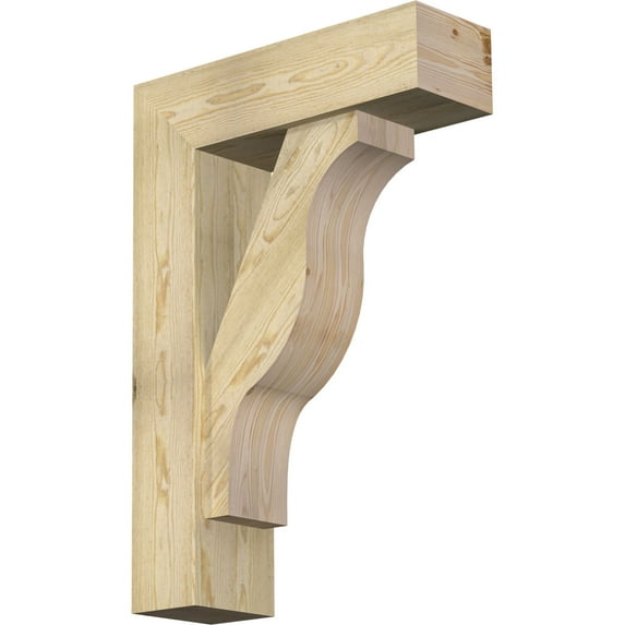 Ekena Millwork 8"W x 26"D x 38"H Funston Block Rough Sawn Bracket w/ Offset Brace, Douglas Fir